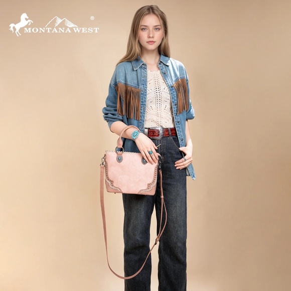 Montana West Embossed Collection Tote/Crossbody Bag Pink - Picture 4 of 4